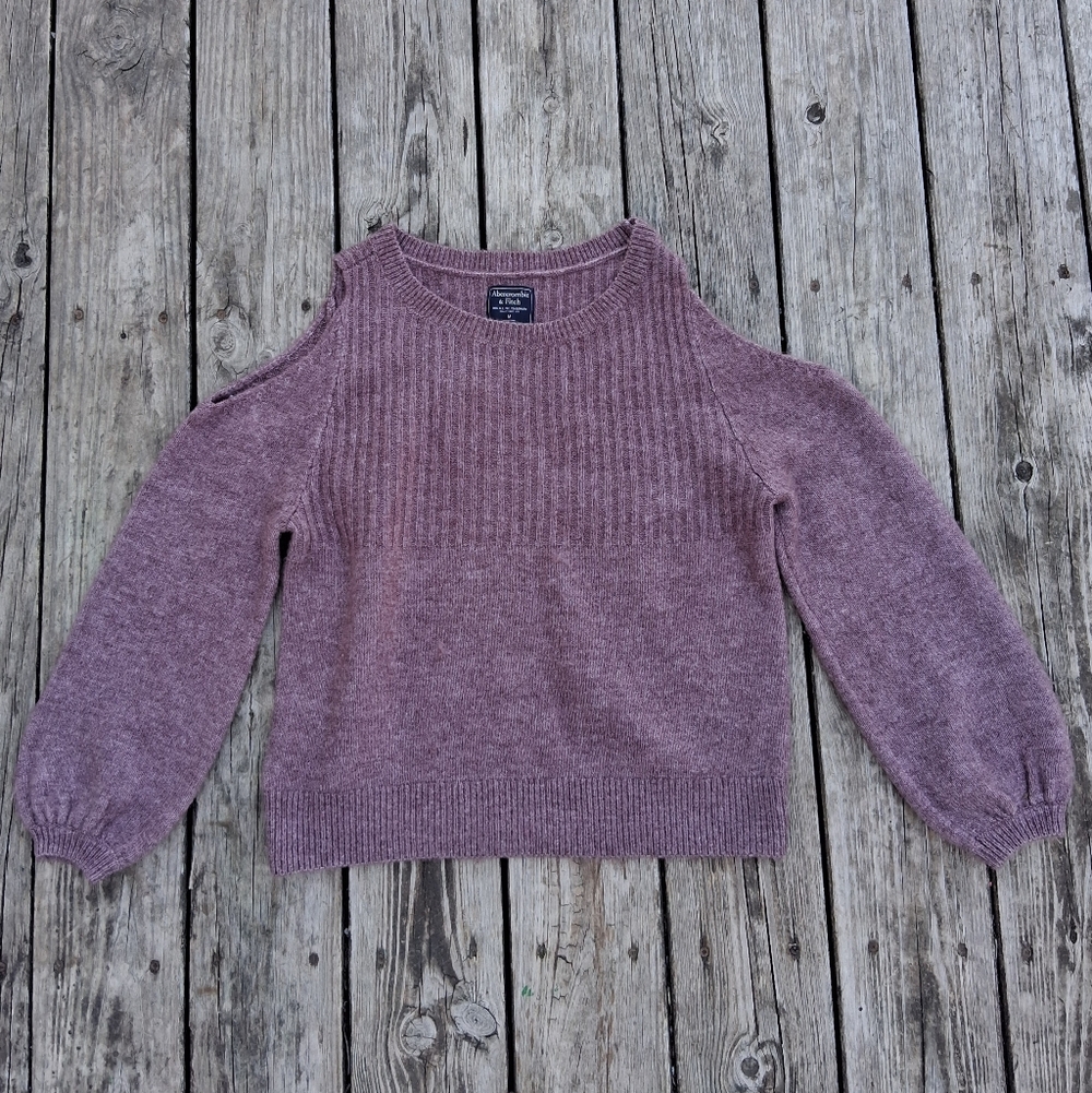 Abercrombie & Fitch Mauve Off-the-Shoulder Balloon Sleeve Sweater